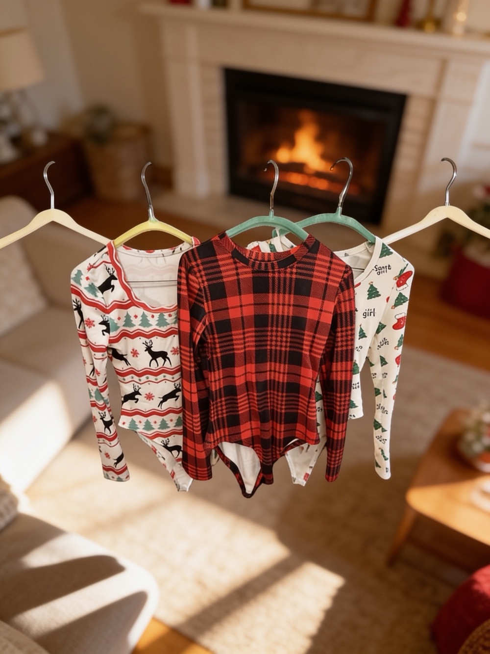Women’s Holiday Bodysuit Trio - Red Plaid + Festive Prints